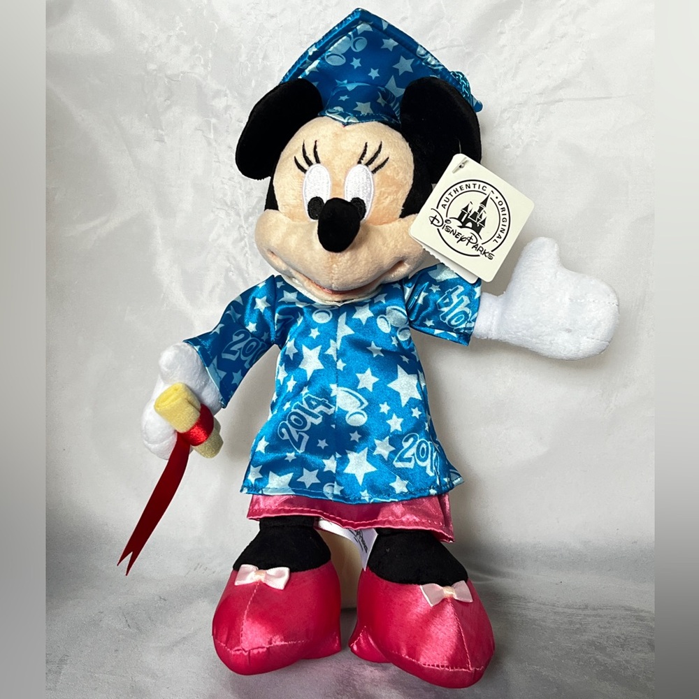NWT Disney Parks Minnie Mouse Plush Toy - Blue and Pink, 2014 graduation